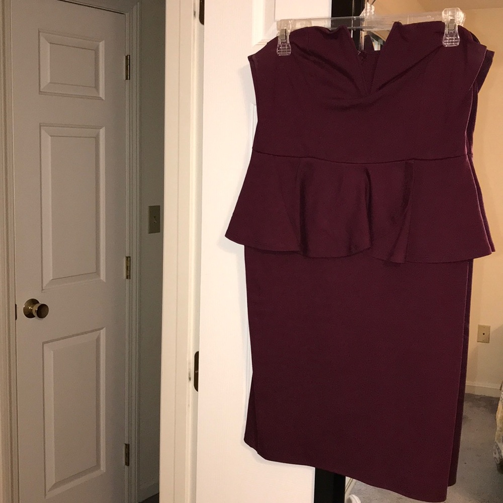 Burgundy peplum deep v bodycon